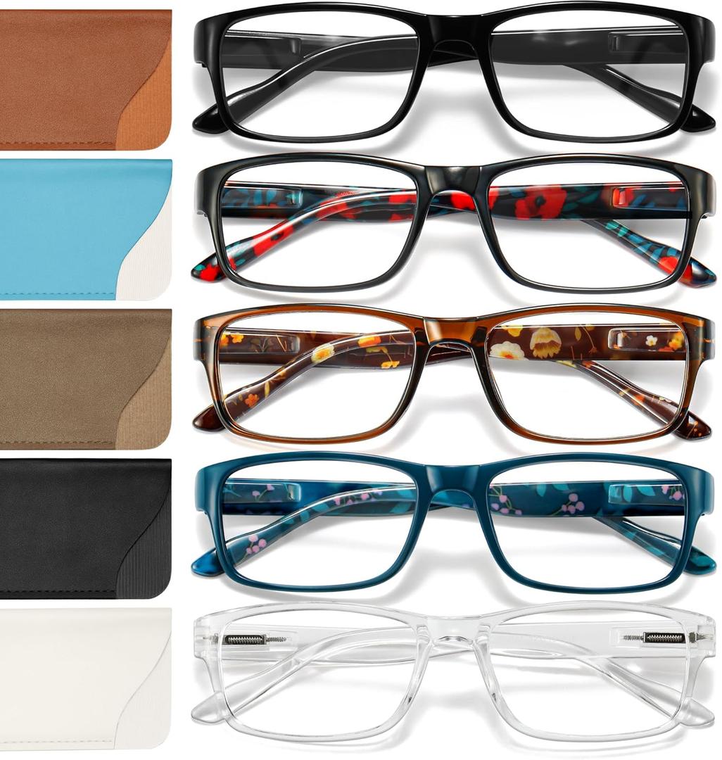 Gaoye Reading Glasses Men/Women, Eyeglasses, Blue Light Readers for Men/Women, Computer Eye Glasses, Cheaters (Black+clear+floral Green Solid Color+floral Blue Solid Color+floral Brown Solid Color, 0.75 x)