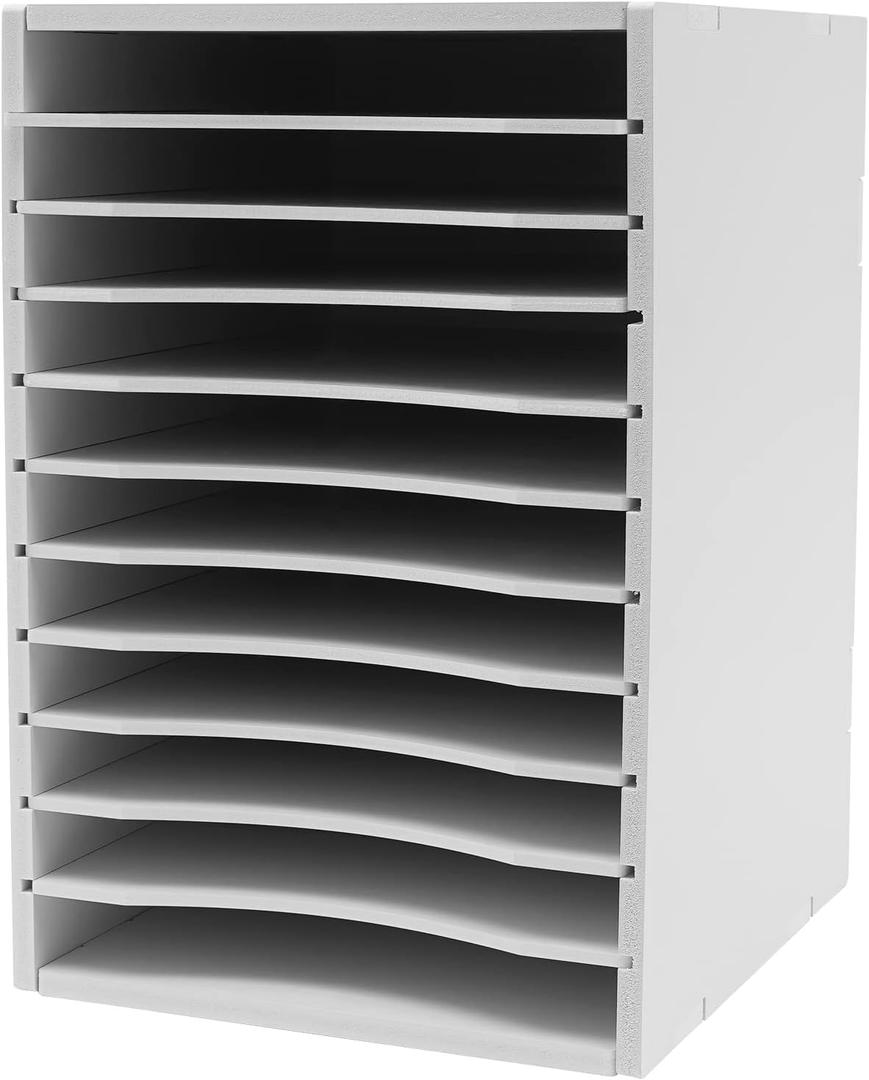 Vertical Desktop Sorter, 11 Slots Wooden Mail Organizer, Paper Sorter Organizer with 11 Slots Adjustable, Construction Paper Storage Mailbox for Classroom Office, White
