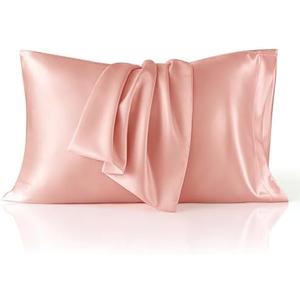 Bedsure Satin Pillowcase for Hair and Skin Queen - Peach Pink Silky Pillowcase 2 Pack with Envelope Closure, Similar to Silk Pillow Cases, Gifts for Women Men, 20x30 Inches, 2pcs