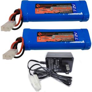 7.2V 3800mAh 6-Cell NiMH Battery for RC Cars Hobby Battery with Tamiya Connector for Car Truck Truggy Buggy Tank Airplane Helicopter Boat Racing (2 Pack) + 1PCS 7.2V Charger