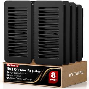 4x10 Floor Register, Plastic Floor Vent Covers Black 8 Pack, for Home Floor Sidewall Office or Ceiling Vent, Vent Covers for Home Floor, Black (4" X 10" 8pcs Black)