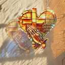 Christian Suncatcher Stained Glass, Christian Suncatcher for Women, Cross Suncatchers for Windows Hanging (Heart Shape)