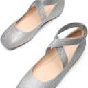 DREAM PAIRS Women's Ballet Flats, Comfortable Slip-On Square Toe Dress Shoes with Elastic Ankle Straps (7.5)