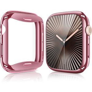 [2 Pack] JULK 46mm Pink Case with Screen Protector for New Apple Watch 11 (2025), Slim Guard Bumper, Full Coverage Soft TPU Protective Cover for iWatch Series 11/10 46mm (1 Pink + 1 Transparent)