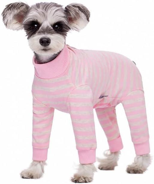 Dog Striped Recovery Suit, Puppy After Surgery Onesie for Female Male Dogs, Dogs Cats Long Sleeve Pajamas Bodysuit, Surgery Abdominal Wound Bandages Clothes, Dog Pant for Shedding Skin Disease, Large