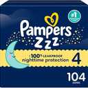 Pampers ZZZ Overnight Diapers, Size 4 (22-37 lbs), 104 Count, Nighttime Protection Disposable Baby Diaper, Night Time Leak and Skin Protection