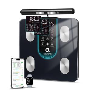 arboleaf Smart Scale for Body Weight, 8-Electrode Dual-Frequency BIA Bathroom Scale with 7-in-1 Display for BMI Body Fat Muscle Mass, Segmental Full Body Composition Analyzer, 50+ Metrics in App (12.2" x 12.2", Black)