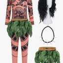 Halloween Costume Set for Ocean Costume Men Adult Costume with Printed Tattoos Belt with Artificial Leaves Cute Accessories for Halloween Costume Cosplay RA065-3XL