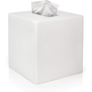 White Tissue Box Cover Square Heavy Hand-Poured Resin Tissue Box Cover Holder Home Decor Cube Square Tissue Box Holder with High Gloss Lacquer Finish  Stays Shiny & Wont Move When Pulling Tissues