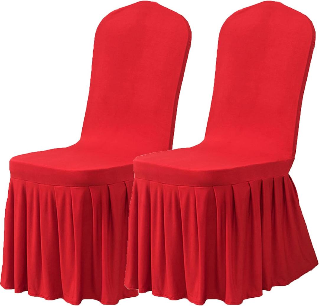 Dimatic Dining Room Chair Covers Set of 6, Stretch Parsons Slipcovers with Skirt Super Fit Spandex Chair Seat Protector Cover for Dining Room, Hotel, Ceremony (Red)