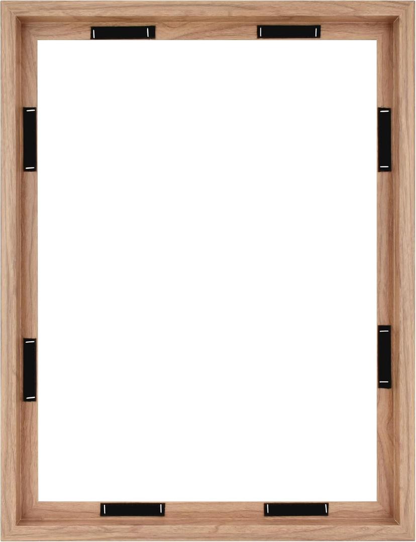 MCS Canvas Float Frames 18x24 Frame, Walnut Woodgrain for Finished Canvases, Vertical & Horizontal Wall Hanging Large with Adhesive for Canvas Paintings (1-Pack), 18x24 without Mat