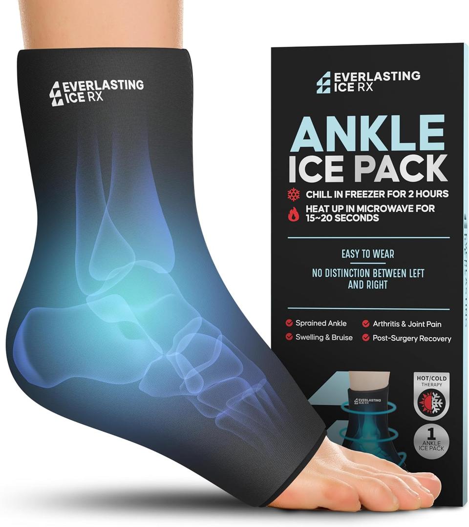 Ankle Compression Sleeve for Achilles Tendonitis Relief, Ankle Ice Pack Wrap, Foot Brace Sprained Ankle Support for Women and Men, Freeze Cold Packs for Plantar Fasciitis L-XL