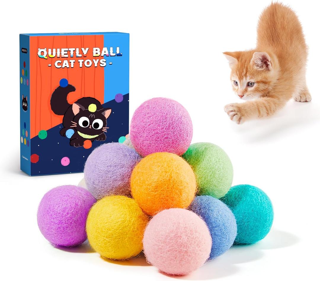 Potaroma 12 Pcs Quiet Play Felt Cat Ball Toys with Catnip Inside, Cat Kicker Exercise Toys, Fun Colorful Kitty Kitten Toys 1.6 Inches