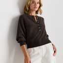 Women's Half Button Down Pullover Knit Sweater Casual Henley Long Sleeve Tunic Tops Loose Fit Trendy Outfits, M