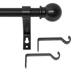 Black Curtain Rods for Windows 28 to 48 inch, Heavy Duty Drapery Rod Set with Brackets, Adjustable 5/8 inch Diameter Metal Standard Curtain Rod for Bedroom, Kitchen, Matte Black