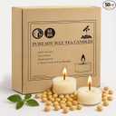 Crenovo Tea Lights Candles 50 Pack, Natural Soy Wax Tealights Candles Bulk 6 Hours Non-Toxic, Long Burning, Unscented Small Votive Cup Candles for Wedding, Party, Dinner, Emergency
