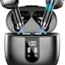 Wireless Earbuds, 2024 Bluetooth Headphones V5.3 Ear buds Built-in ENC Noise Cancelling Mics, 40H Stereo Bass Bluetooth Earbuds with Dual LED Display, IP7 Waterproof Earphones for Android iOS, Black