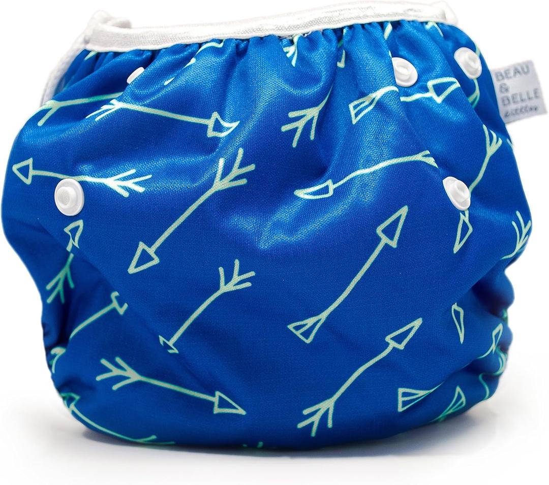 Reusable Baby Swim Diapers (Sizes N5)  Adjustable, Easy-Wash Nageuret Reusable Swim Diaper Kids Soft, Breathable, Waterproof Swim Wear for Baby & Newborn! (Blue Green Arrows) (Blue Sea Friends)