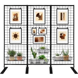 Room Divider Freestanding Gridwall, 3 Panel Folding Display Board Organizer with Base Feet, Privacy Screens Portable Freestanding Display Board Wire for Craft Shows Events Retail 51.2"W x 78"H