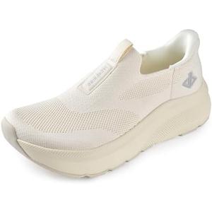 JACKSHIBO Women's Wide Toe Box Slip in Free up Hands Shoes Arch Support Orthopedic Plantar Fasciitis Slip On Walking Sneakers with Metatarsal Pad (Beige), Size: 9