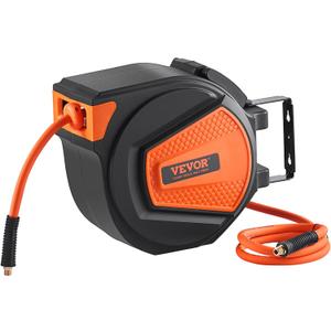 VEVOR Retractable Air Hose Reel, 3/8IN x 50FT Hybrid Air Hose Max 300PSI, Air Compressor Hose Reel with 5 ft Lead in, Ceiling/Wall Mount Enclosed Air Reel, 180 Swivel Mount