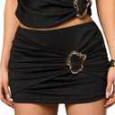 Milumia Women's Metal Low Waist Mini Skirt Sexy Ruched Bodycon Party Club Skirts (Black, L)