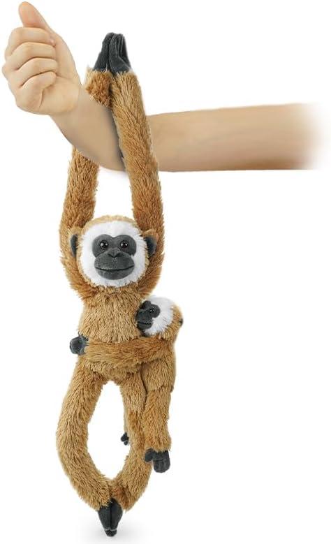2pcs Monkey Hanging Stuffed Animal Mother with Baby Hangs Plush Toys, Hooks and Stuffed Animals with Rings for Kids, Gifts for Boys and Girls (Brown