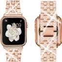 Supoix Compatible with Apple Watch Band 38/40/41/42/44/45/46/49mm+ Case, Women Jewelry Bling Diamond Rhinestone Replacement Metal Bands & 2 Pack PC Protector Case for iWatch Ultra 3/2/1 Series 11/10/9/8/7/6/5/4/3/2/1/SE