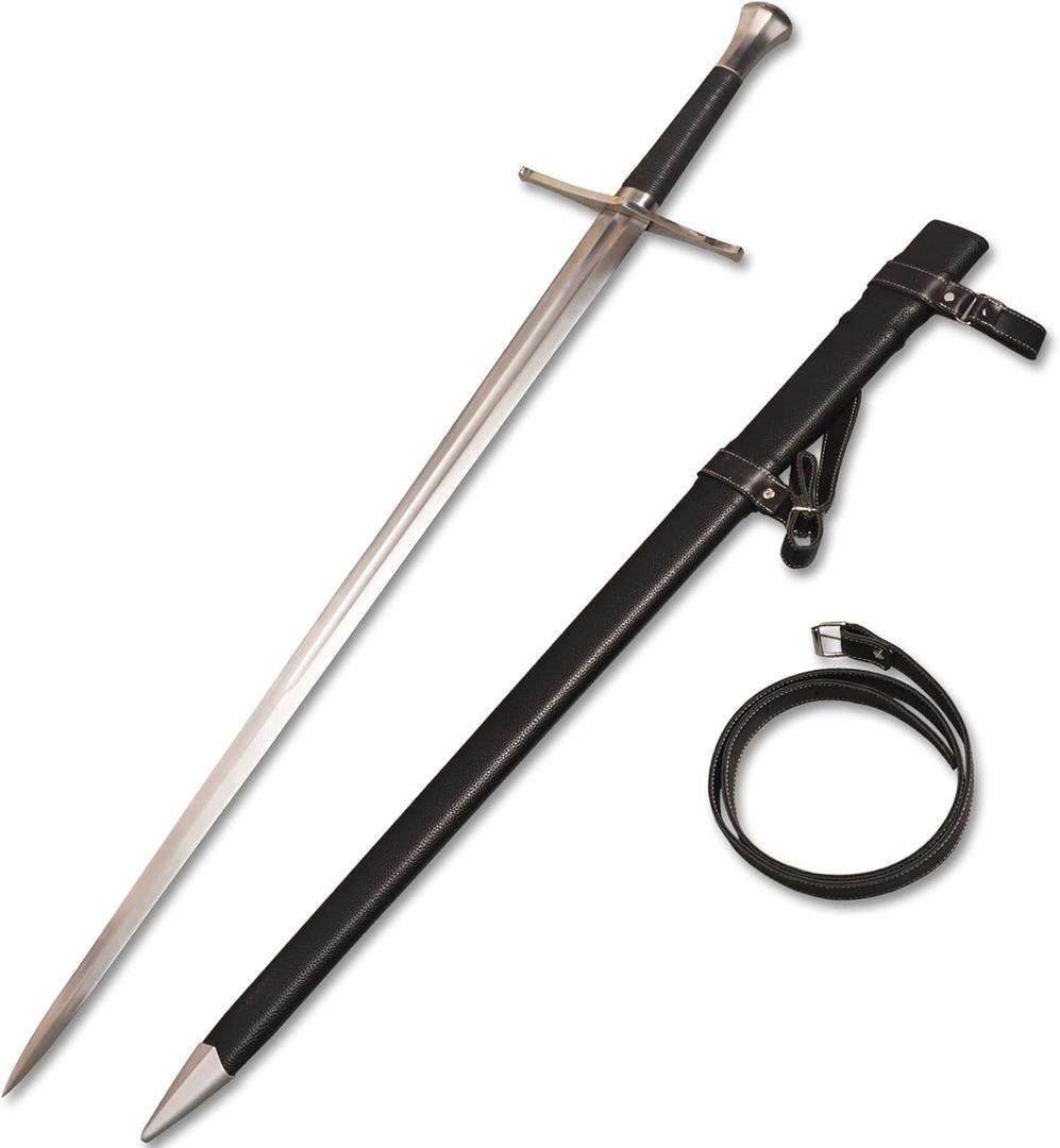 Handmade Cast Sharp Blade Medieval Sword, Full Tang, with Leather Protective Cover,Real Metal Sword for Collection Gift