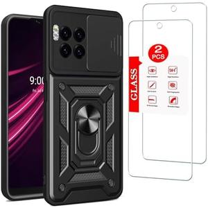 For T-Mobile Revvl 7 Pro 5G [Case with [2 Pack] Tempered Glass Screen Protector, for T-Mobile Revvl 7 Pro [Military-Grade] Heavy Duty Protective，Lens Protects Magnetic Kickstand Holder Phone Case