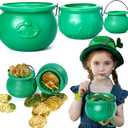 JOYIN 4PCS St.Patrick's Day Green Cauldrons with Handle Party Supplies Set with 1 Pcs Large, 1 Medium and 2 Small Plastic Lucky Leprechaun Pots for Saint Patricks Pot of Gold Party Decorations, 7.5*6 Inches