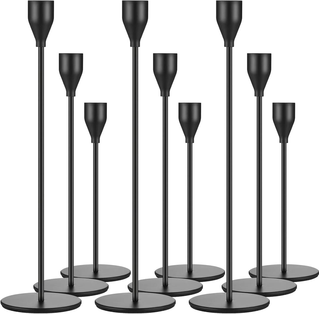 Set of 9 Candle Holders Candlestick Holder for Tapered Candles Decorative Candle Sticks Long Holder Table Centerpiece Candle Holders for Home Decor Wedding Dining Party Anniversary Supplies (Black)