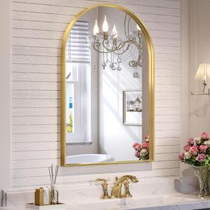 24" x 36" Gold Arch Mirror for Bathroom, Arched Wall Mirror, Vanity Mirror Gold Metal Framed, Arched Mirrors for Living Room Bedroom Entryway Fireplace