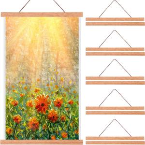 Kanayu 6 Pack Magnetic Poster Frame Hanger Light Wooden Frames for Teak Wooden Poster Hanging Kit for Walls Maps Prints Photos Pictures Canvas Artwork Display(12 Inch,Wood)