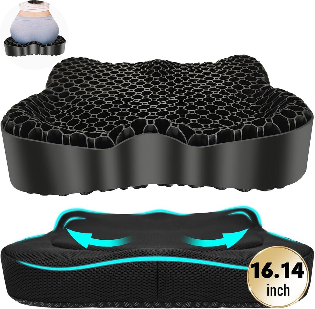 Gel Seat Cushion, Thickened Big Breathable Honeycomb Design Absorbs Pressure Points Gel Cushion with Anti-Slip Cover Seat Cushion for Office Chair Home Car Seat Cushion for Wheelchair