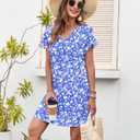 MISFAY Women Summer T Shirt Dresses 2025 Casual Short Sleeve Sundress V Neck Loose Tank Short Dress Vacation Outfits (Blue, XL)