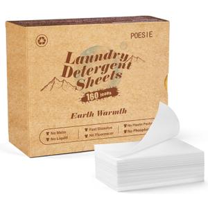Poesie Laundry Detergent Sheets Earth Warmth Scent 160 Count Road Trip College Dorm Essentials for Travel Washing Sheets Detergent Liquidless Portable No Messy Laundry Strips