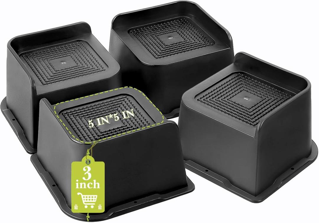 Bed Risers 2 inch, 3 inch, 4 inch, 6 inch, 8 inch Heavy Duty, Oversized Furniture Riser for Couch Sofa Table Chair Leg Frame Dorm, Support up to 6000 Lbs (Black 4 Pack, 3 inch)