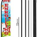 1 Pack Now Enrolling Daycare Feather Flag Swooper Flag Weatherproof Polyester Preschool Banner 12ft x 2.5ft for Outside Business Advertising(Now Enrolling)