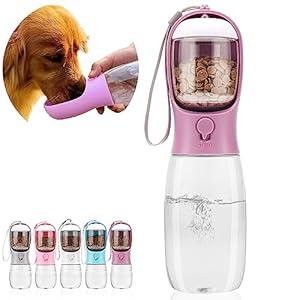 AVELORA Dog Water Bottle, Portable Pet Water Bottle with Food Container, Outdoor Portable Water Dispenser for Cat, Puppy, Pets for Walking, Hiking, Travel, Puppy Essentials, Dog Stuff(19oz)