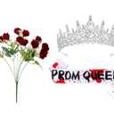 Lyrow 3 Pcs Halloween Prom Queen Crowns and Sashes Set Bloody Prom Costume Tiara Sashes Rosette Set Halloween Spooky Queen Cosplay for Party