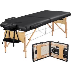 Yaheetech Massage Table Portable Lash Beds Spa Bed Massage Couch Foldable Spa Tables Adjustable 2 Fold with Non-Woven Bag 28 inch, Black (28 inch width, Black)