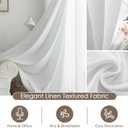 Melodieux White Semi Sheer Curtains 96 Inches Long for Living Room, Bedroom Faux Linen Texture Farmhouse Rod Pocket Shiny Sheer Curtains Drapes Light Filtering, 52" W x 96" L, 2 Panels