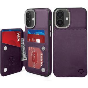 GUERNICA for iPhone 16 Wallet Case with RFID Blocking Card Holder for Women Men, Kickstand Shockproof Phone Case for iPhone 16(6.1"),Dark Purple