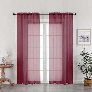 OWENIE Burgundy Red Sheer Curtains 72 Inches Long 2 Panels Set, Transparent Voile Sheer Curtain Rod Pocket Gauze Drapes for Living Room Bedroom Window Sliding Glass Door Treatment, Each 42 x 72 Inch