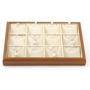 Oirlv Solid Wood 9 Grid Liner Pendant Jewelry Organizer Tray Jewelry Drawer Organizer(Creamy-White)