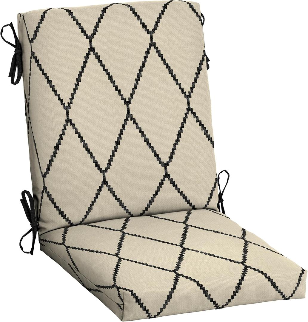 Arden Outdoor Patio Dining Chair Cushion, 20x44, Rain-Proof Seat Pad, Fade-Resistant Outdoor Cushion Tan Diamond Trellis