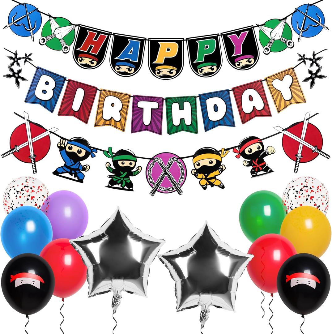 Pirese Ninja Birthday Party Decorations Kit  Japanese Ninja Birthday Banner, Ninja Party Supplies, Ninja Balloons, Martial Arts & Ninja Warrior Party Decor, Mortal Kombat Theme