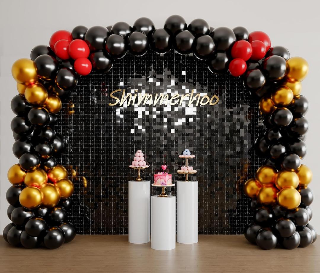 Black Shimmer Wall Backdrop Panel - Decorations Panel | Wedding, Birthday, Anniversary, Engagement & Bridal Shower Party Decor (36pcs) (6x6 ft)