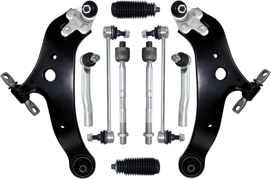 12 Pcs Suspension Kit Front Lower Control Arm Ball Joint Sway Bar Stabilizer Outer & Inner Tie Rod Bellows Replacement For Toyota Highlander/Venza and Lexus RX350/RX450h